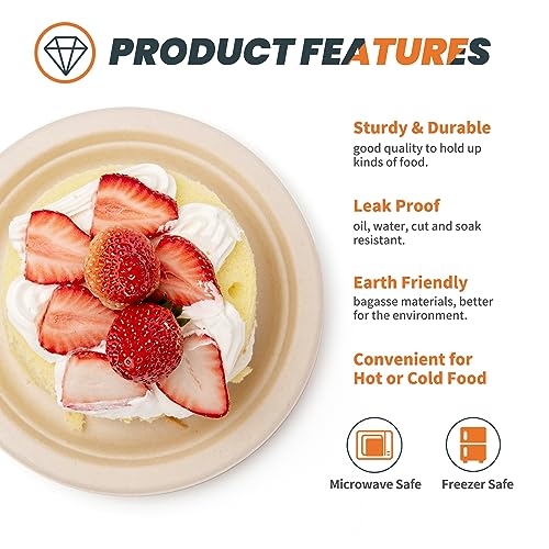 Hooray Mida 100% Compostable Plates, Disposable Paper Plates 125-Count - Heavy Duty, Biodegradable Plates Made Of Bagasse - Eco Friendly And Sustainable (Natural, 7 Inch) #TOP2