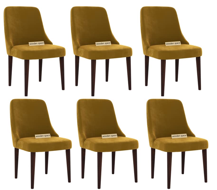Image of WOODEN SPACE Dining Chair for Living Room Vintage Armchair with Rosewood and Holend Velvet for Living Room, Hotel, Restrorent and Home Decor - 20X19X35 Inch (Mustard Pack of 6)