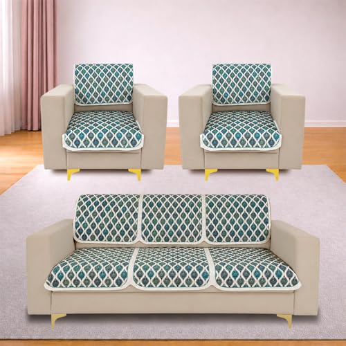 Image of Homerz Premium 'Maharaja Paradise Series' Sofa Cover | Net Fabric Sofa Cover | Washable, Anti-Dust Backed & Wrinkle Resistant Cover (Aqua Lattice, 5 (3+1+1) Seater, Seat Cover with Backrest)