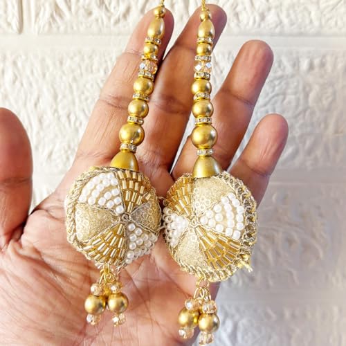 Image of Adikala Craft Store Handmade Ethnic Latkan Tassel Set of 2 for Saree Pallu, Blouse, Suits, Dupatta, Lehenga Decor (Round Bead Nalki)