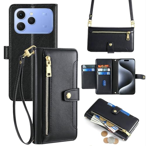 Étui portefeuille Tecno Spark 40 4G finition cuir premium avec sangle