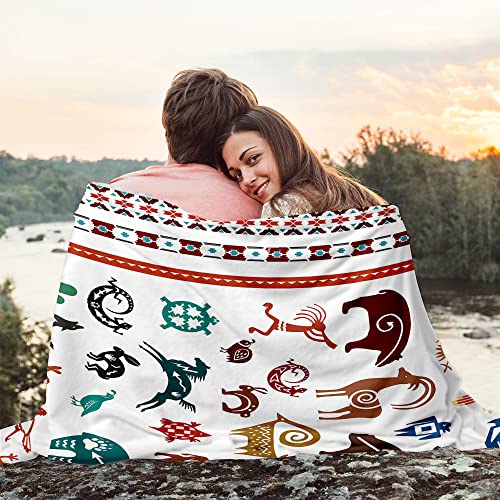 Vvgete Southwest Native American Flannel Fleece Blanket,Indian Tribal Aztec Animals Pattern Throw Blanket For Couch Travel Bed Kokopelli Lizard Plush Blanket Home Decor Gifts For Women 60"×50" #TOP3
