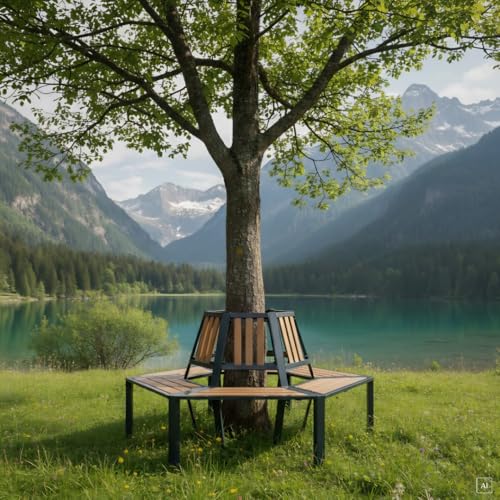 abc HOME Banc d'arbre Semi-Circulaire-Aspect Bois-Extensible-WPC + Aluminium, Anthracite, Marron Clair, 74 cm T x 162 cm B x 82 cm H