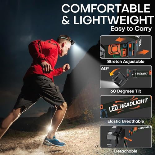 Rechargeable Headlamp Flashlight 3-Pack, 2000 Lumen Super Bright LED Headlight with Red Light, Motion Sensor for Adults Kid, Waterproof Lightweight Head Lamp for Outdoor Camping Running Hiking Fishing - Image 6