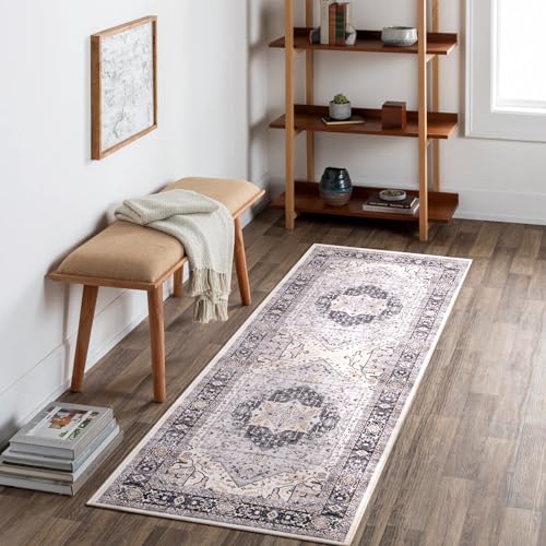 Carvapet Lavable Alfombras de Pasillo 60x180cm Alfombra Corredor Antideslizante Largo Fina Alfombras de área Gris Alfombra para el Salón Dormitorio