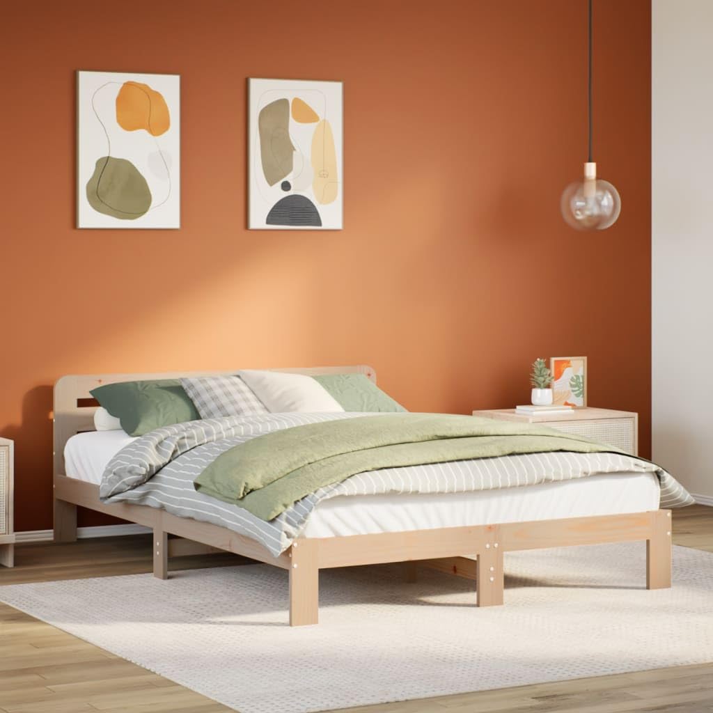 vidaXL Letto in Legno Massello di Pino 160x200 cm, Telaio con Giroletto, Mobili per Camera da Letto