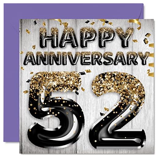 Impresionante tarjeta de 52 aniversario para marido, novio, tarjetas de felicitación de 52 aniversario de la familia, tarjetas de felicitación de 145 mmx145 mm para cincuenta segundos aniversarios