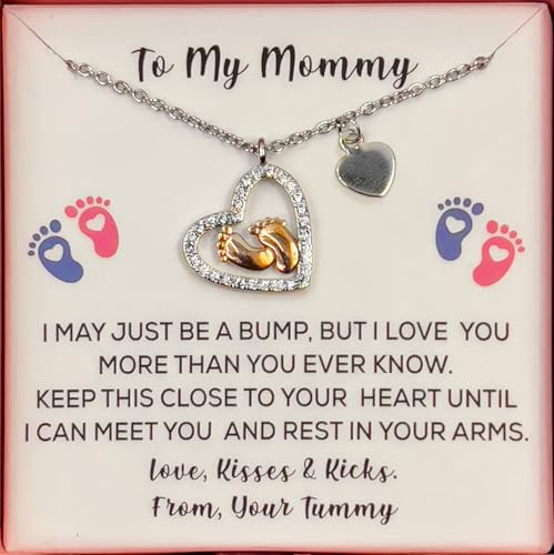 ADORELLE Expecting Mom Gift For 1st Time Mom,Mommy to Be Sterling Silver Baby Feet Necklace,Baby Shower