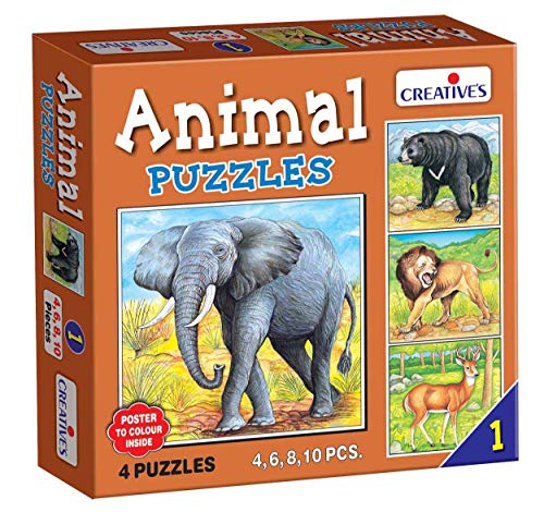Image of Creative's Animal Puzzles Part-1 - Educational Jigsaw Puzzle for Kids, 4 Graded Puzzles (4, 6, 8, 10 Pieces), Early Learning Toy for Visual Skills & Problem Solving, Ages 3+