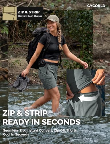 Image of Cycorld Women's-Hiking-Pants-Convertible Quick-Dry-Stretch-Lightweight Zip-Off Outdoor Pants with 5 Deep Pockets