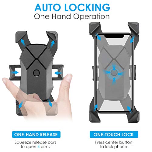Bike Phone Mount, One-Touch Release Bike Phone Holder, 【Newest】 Gobeigo Anti Shake and Stable 360° Rotation Cell Phone Bicycle/Motorcycle Handlebar Mount for iPhone, Samsung & Smartphone in 4\" - 7\"