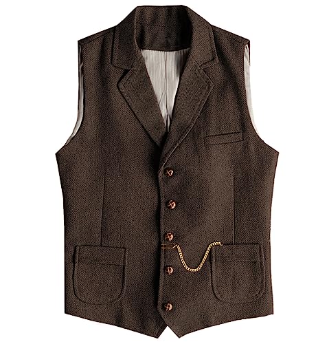 Tuikayoo Herren Western Herringbone Tweed Anzug Weste Wolle Slim Fit Weste (Kaffee,3XL)