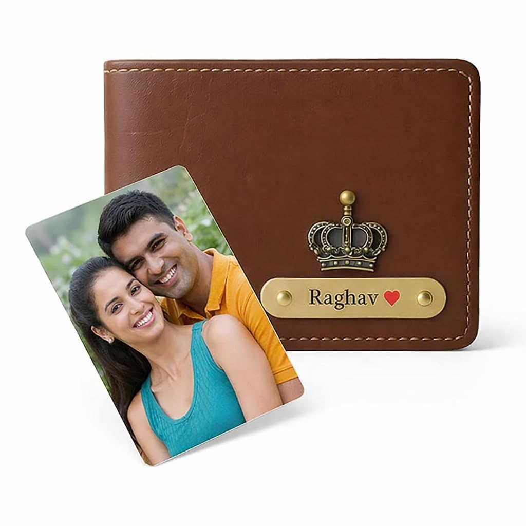 Personalized Leather Wallet with Custom Nameplate & Photo Wallet Card | Premium Gift Set for Men | Anniversary, Birthday & Valentine Gift