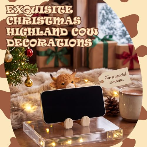 Sabary Highland Cow Cell Phone Stand for Desk, Highland Cow Figurines Decoration, Resin Cute Animal Desktop Phone Holder Statues for Friends Home Office Table Accessories - Image 5