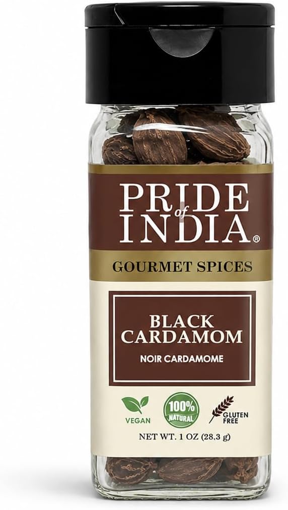 Pride Of India Black Cardamom Pods, 1 oz | Bold Smoky Aromatic Indian Whole Spice (Elaichi) for Biryani, Curry, Garam Masala, Seasoning Blend, Stews & Savory Cooking | Vegan, Gluten-Free
