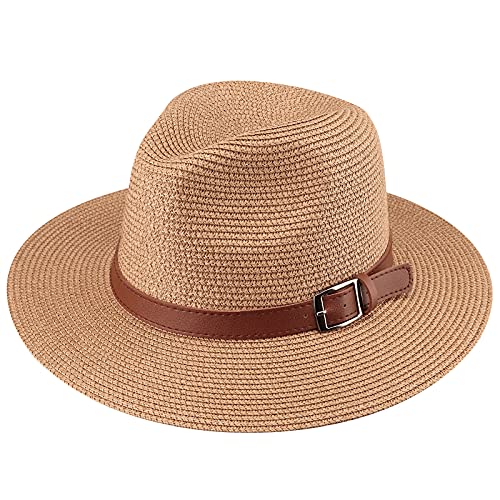 DRESHOW Mujeres Sombrero de Panamá Sombreros de Paja Sombrero de Verano Sombrero de Playa Fedora Sombrero de ala Ancha Sombrero de Paja UPF 50+