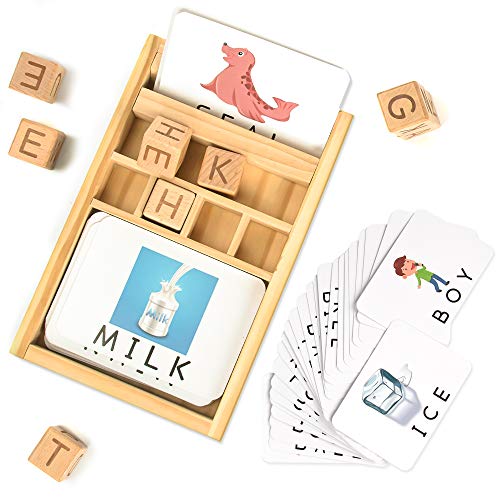 Youwo Spelling Games, Montessori Matching Letter Game, Toddler ABC Wooden Blocks, Words Spelling Games, Educational Preschool Learning Toys for 3-8 Year Olds