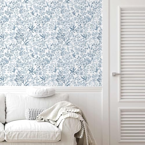 Cohoo Home Blue White Peel and Stick Wallpaper Blue Floral Contact Paper for Cabinets Drawers 17.3inW 393inL Self-Adhesive Removable Wallpaper Shelf Liner Bedroom Bathroom Waterproof Neutral Farmhouse by Cohoo Home - Image 4