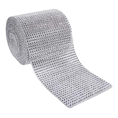Eastbuy Strass-Band - 10 Yards silbrig Kunststoff Strass Mesh Ribbon Stoff Bänder Roll Hochzeit Ornament 24 Zeilen Cover
