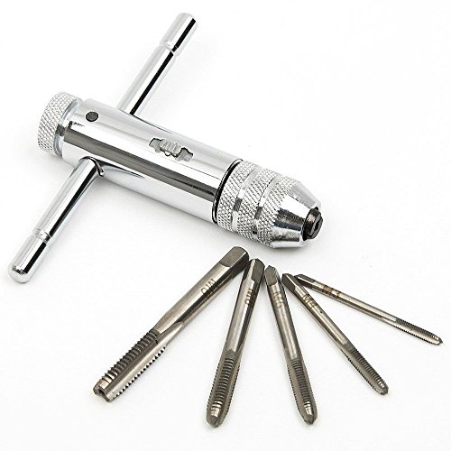 Adjustable Silver T-Handle Ratchet Tap Holder Wrench with 5pcs M3-M8 3mm-8mm Machine Screw Thread Metric Plug T-Shaped Tap 6 Adjustable Silver T-Handle Ratchet Tap Holder Wrench with 5pcs M3-M8 3mm-8mm Machine Screw Thread Metric Plug T-Shaped Tap - Image 6