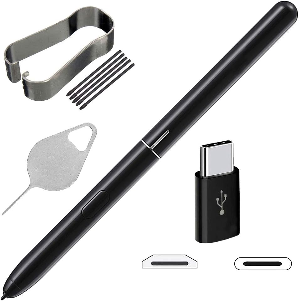 Tab S4 Pen EJ-PT830 Stylus S Pen Replacement Tab S4 S Pen for Samsung Galaxy Tab S4 10.5" T830 SM-T830 T835 T837 Pen Tips Nibs Tweezer Micro USB to Type C Adapter and Needle Repair Part (Black)