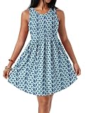 HiMONE Boho Summer Dresses Sleeveless Sundresses for Women Casual Beach Petite Dress with Pockets(Blue Fish Scale-M)