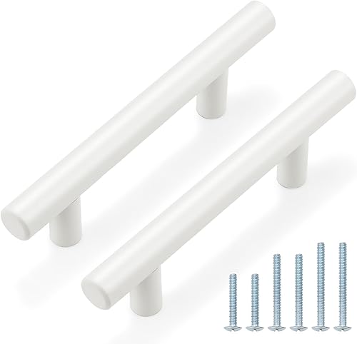 Miniatura 8 de Probrico Paquete de 20 pomos blancos de 2 pulgadas de longitud total, manijas de gabinete de cocina y baño, pomos de barra en T modernos, herrajes