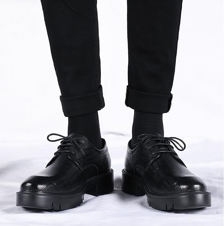 Men's Genuine Leather Platform Slip-On Oxfords Mens Retro Comfortable Business Height Increasing Non-Slip Softsole Walking Derby Shoes4