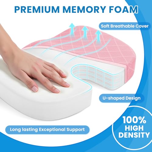 Image of TushGuard Office /Car Seat Cushion, Non-Slip Sciatica & Back Coccyx Tailbone Pain Relief Chair Pad, Memory Foam Butt Pillow for Computer Desk, Wheelchair, Driving (Pink, XX-Large)