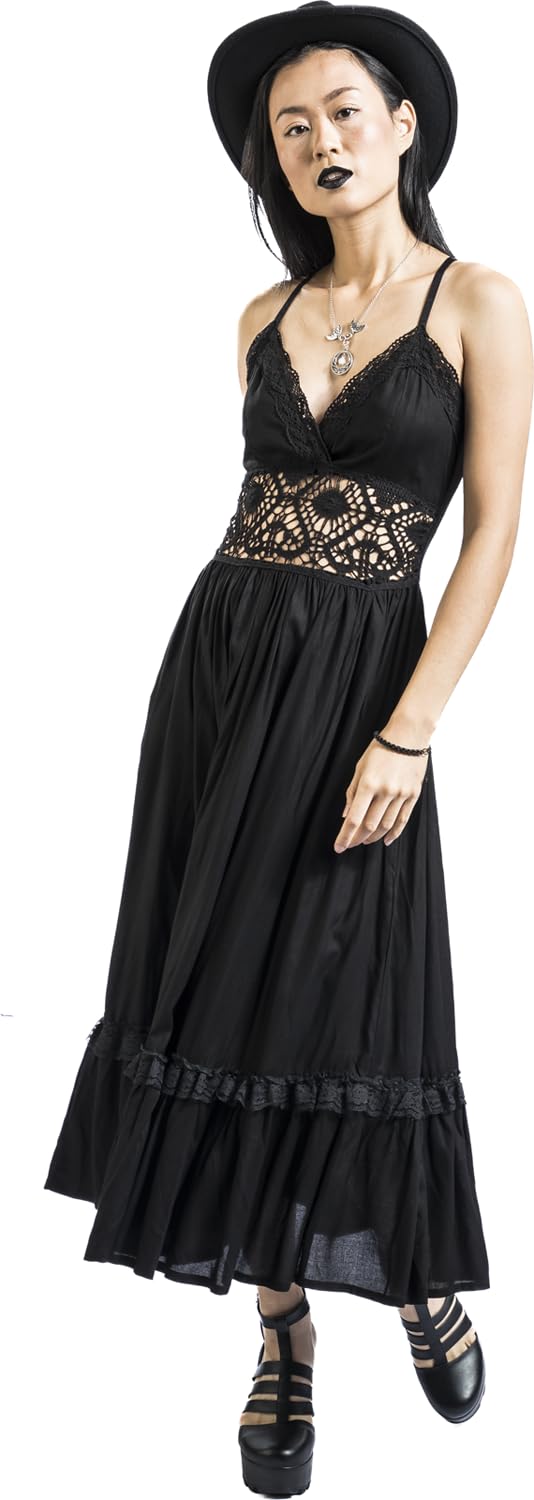 Gothicana by EMP Donna Maxi Vestito Nero con Dettagli stravaganti