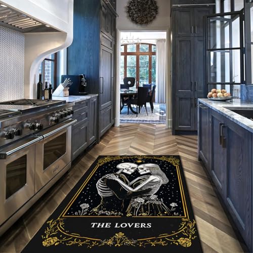 Tapis squelettes et fleurs antidérapant à poil bas lavable en machine - 3