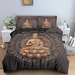 Funda Nordica Marron Funda Nordica Cama 150cm Buda De Loto Sentado Marrón Juego de Ropa de Cama De Hipoalergénico - Fácil Cuidado Funda Edredón 240x220 + 2 Fundas de Almohada