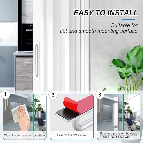 Image of Adhesive Cabinet Handles, Self-Stick Instant Cabinet Handles Alloy No Drilling Push Pull Handles Helper for Kitchen Cabinet Drawer Window Sliding Closet (Silver, 2 Pcs)