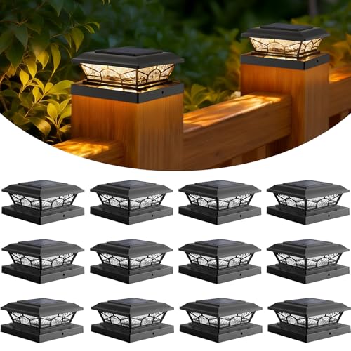 Brightever 4x4 3.5x3.5 Solar Post Cap Lights, 12-Pack Solar Powered
