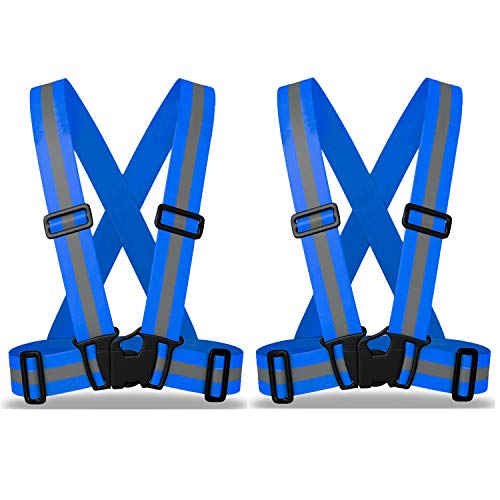 zojo Kids Reflective Vest 2pcs | Lightweight, Adjustable & Elastic | Safety & High Visibility for Running, Jogging, Walking, Cycling | Fits Outdoor Clothing (Neon Blue-Kids Size), Neon Blue-kids Size, Kids Size