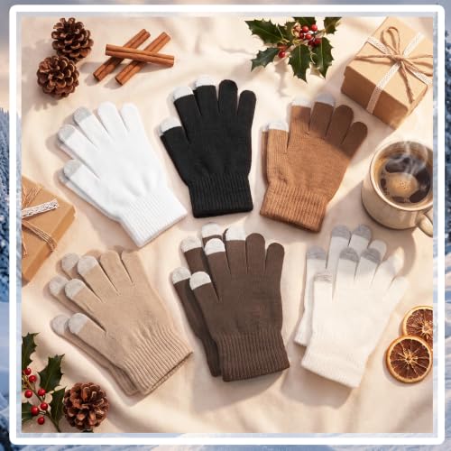 Image of Pangda 12 Pairs Winter Touch Screen Gloves for Men Women Stretch Knitted Texting Gloves Warm Windproof Solid Color Mittens