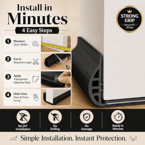 Image of Gap Filler for Door Bottom Seal Strip - Sound-Proof, Reduce Noise, Energy Saving Door Stopper for Reduce Door Dust, Insects Protector (Black Door Strip with Brush)