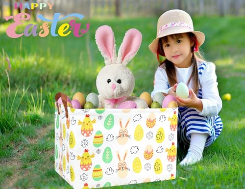 Image of Rectangle Empty Easter Baskets Boy Large Toy Storage Bin Girls collapsible Hamper Waterproof Canvas Box Kid Gifts Spring Decor( Glasses Rabbit Egg )