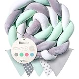 lilime® geflochtenes Seitenschläferkissen 2M - inkl. GRATIS Wimpelkette - geprüfte Qualität - Ideal zum Verschenken und Dekorieren - 200 cm (Mint/Weiss/Grau)