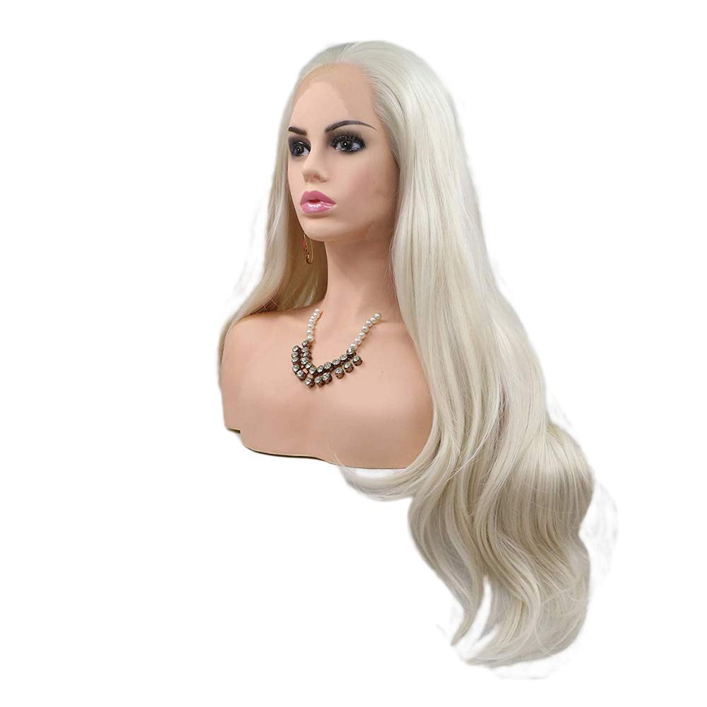 Blonde Lace Front Wigs for Women Natural Hairline Long Wavy Synthetic Blonde Lace Wig with Middle Part Glueless Heat Resistant Fiber Hair for Halloween Costume Makeup 24inches - Image 3