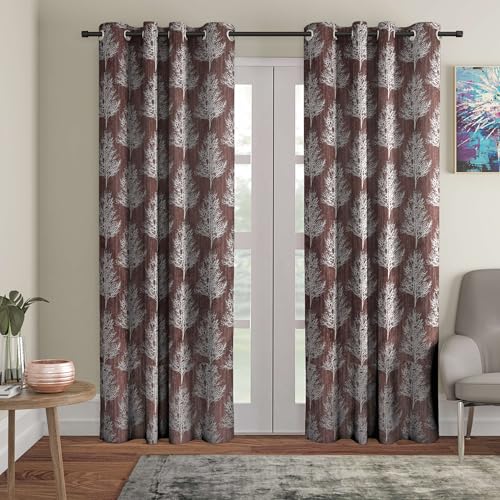 Image of STITCHNEST Tree Design Jacquard Door Curtain - Brown, 9 Feet, Grommet Top - Pack of 1 Premium Curtain for Living Room & Bedroom