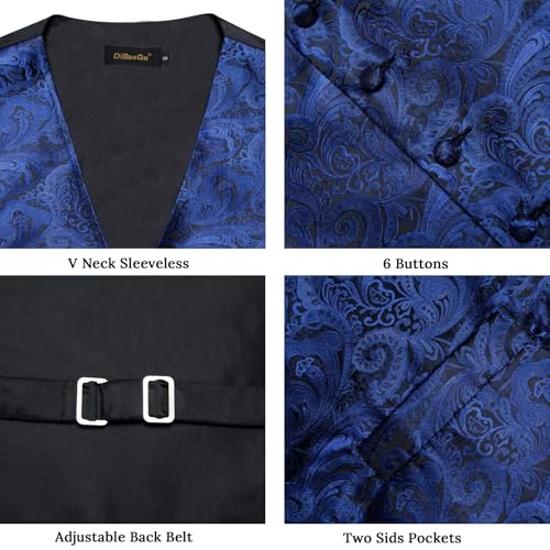 Image of DiBanGu Mens Paisley Suit Waistcoat,Silk Dress Vest and Bowtie Pocket Square Cufflinks with Lapel Pin Set for Wedding Tuxedo