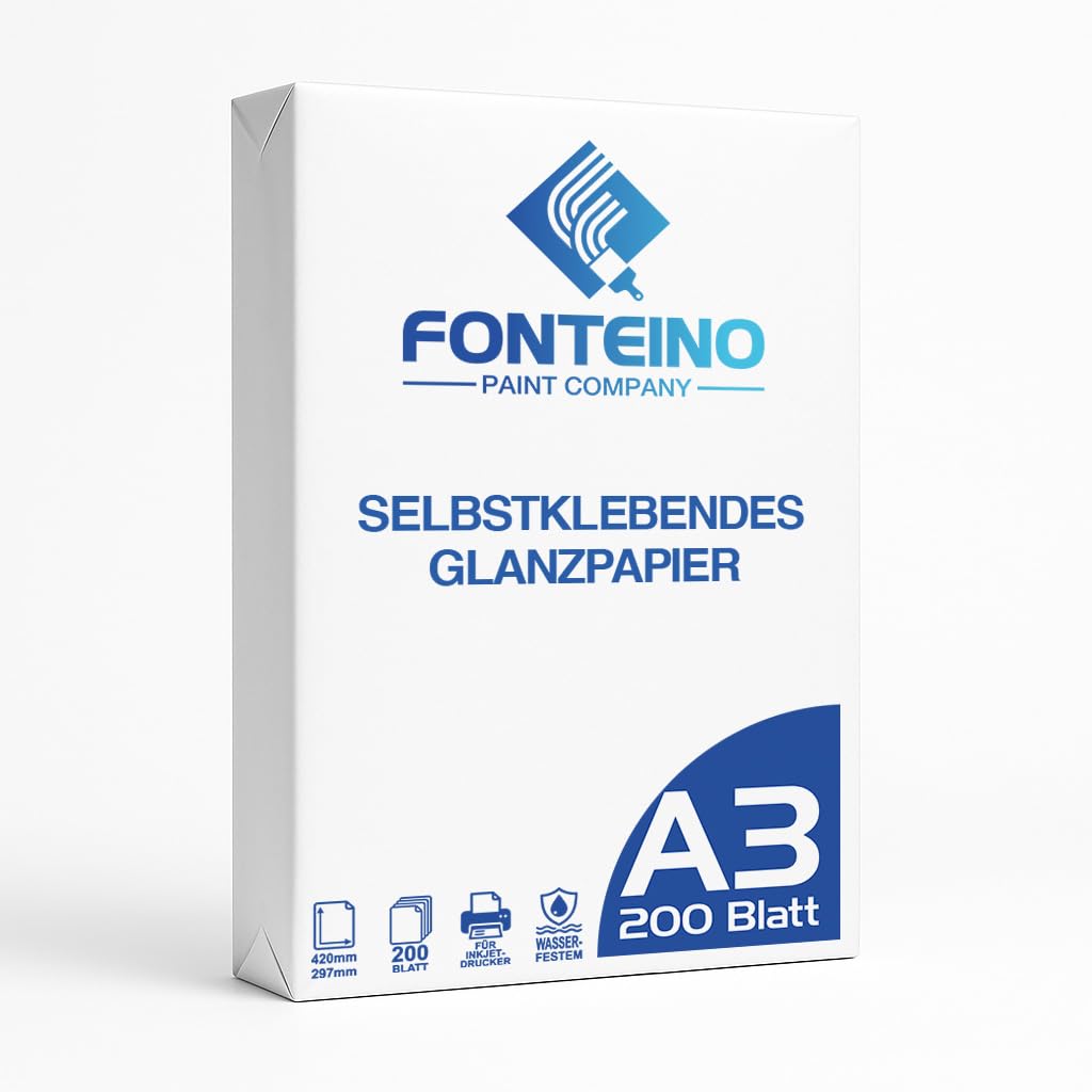 Selbstklebendes Glanzpapier A3 (420 x 297 mm) – 200 Blatt, Hochglänzende Selbstklebefolie für Drucker, Etiketten & Bastelprojekte