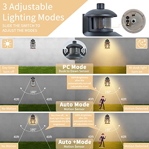 Dusk To Dawn Motion Sensor Outdoor Porch Light With Gfci Outlet,3 Lighting Modes Anti-Rust Waterproof Industrial Outdoor Lantern,Ul Etl Listed,Exterior Work Lights Rustic Wood-Like Finish Wall Light #TOP4