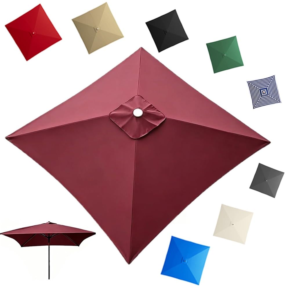 GJPXFR 4/8 Ribs Square Umbrella Replacement Canopy, 8x8ft 9.8x9.8ft Outdoor Parasol Canopy Cover Patio Umbrella Top Cover Replacement Fabric(Red,2.5x2.5m/8.2x8.2ft)