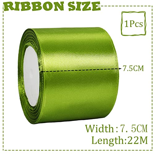 75mm Wide Thick Army Green Ribbon for Gift Wrapping,22m 3Inch Large Fabric Satin Ribbon Green Bow for Gift Wrapping,Ribbons for Crafting,Hair,Bouquets,Wedding Car,Presents,Cake,Christmas Decoration - Image 2