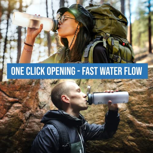 Embrava Best Sports Water Bottle - 32Oz Large - Fast Flow, Flip Top Leak Proof Lid W/One Click Open - Non-Toxic Bpa Free & Eco-Friendly Plastic - For Men & Women #TOP3