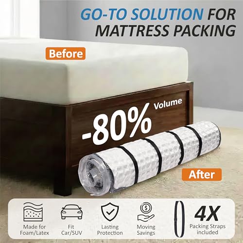 Image of Storage Logic Foam Mattress Vacuum Bag with 4 Adjustable Packing Straps for Moving, Storage, Shipping, Vacuum Seal Mattress Bag with Packaging Straps (King /Cal-King)