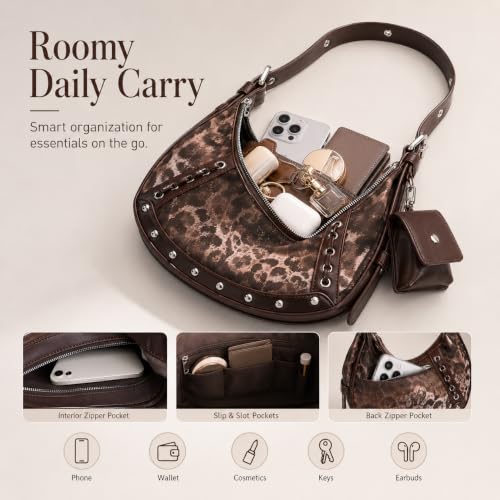 Image of Shoulder Purse for Women, Leather Women's Handbag Y2k Aesthetic Coquette Shoulder Bag Hobo Punk Trendy Ladies Purse
