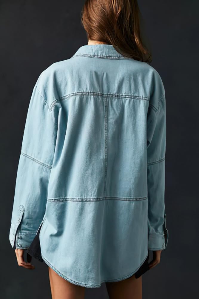 chouyatou Women's Distressed V Neck Denim Jackets Boyfriend Loose Fit Bussiness Casual Jean Pullover Tops - Image 2